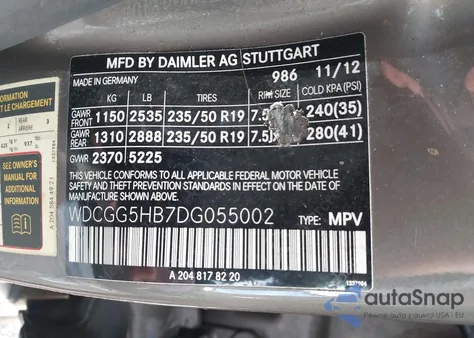 2013 Mercedes-Benz Glk 350 z USA, uszkodzony, nr VIN WDCGG5HB7DG055002